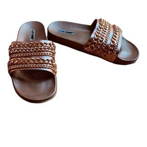 Cape Robbin Slides Sandals Rose Pink Chain Design New Sz 9